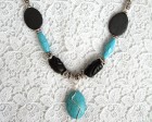 Colier Unicat, hand made, din abanos, corn, fimo, turquoise 